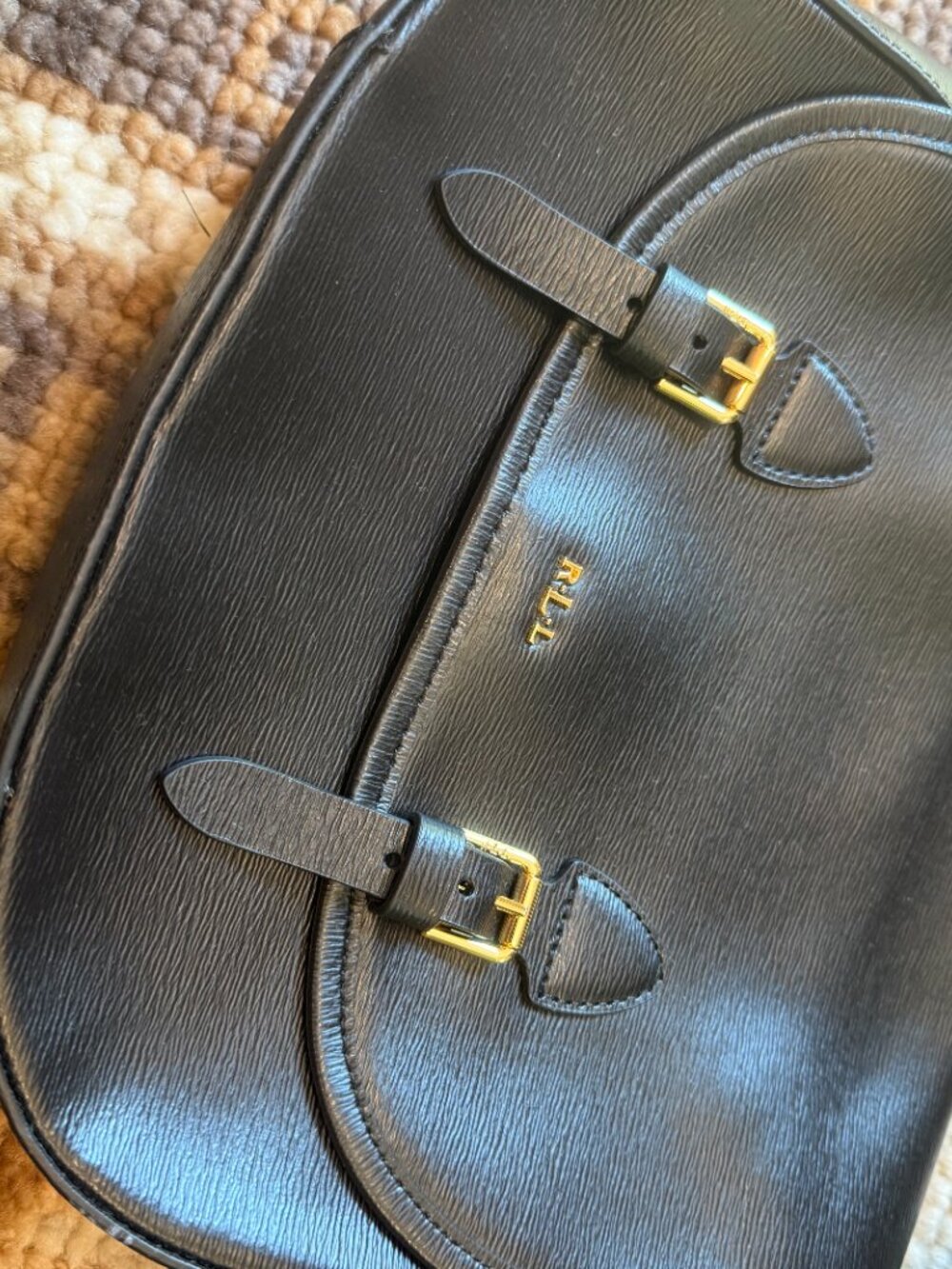 Lauren Ralph Lauren RLL Black Leather Messenger Bag - Picture 4 of 5